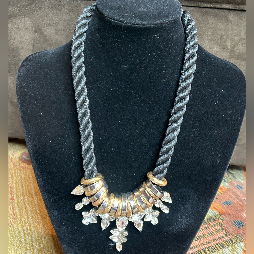Beautiful Rhinestone Charm Necklace on Black Cord